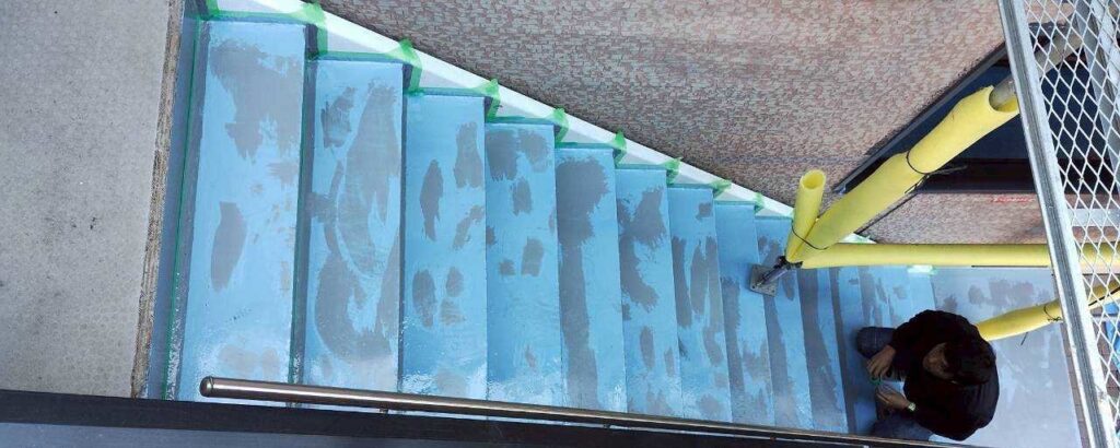 群馬県前橋市 Sアパート階段防水工事 ウレタン防水で施工